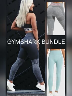Gymshark Seamless Leggings Bundle - Black, Light Blue, Gray with Pink Logo